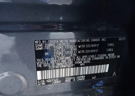 2021 Toyota Rav4 Xle z USA, uszkodzony, nr VIN 2T3P1RFV9MW192281